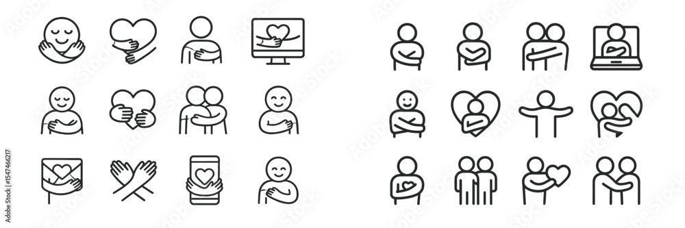 Poster collection of diverse illustrations depicting love and friendship through embrace and connection in 