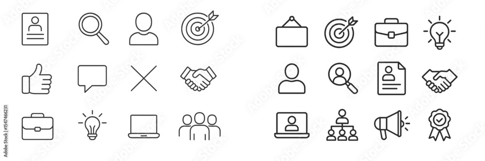 Poster Collection of minimalistic icons representing various professional activities and concepts related to business and communication