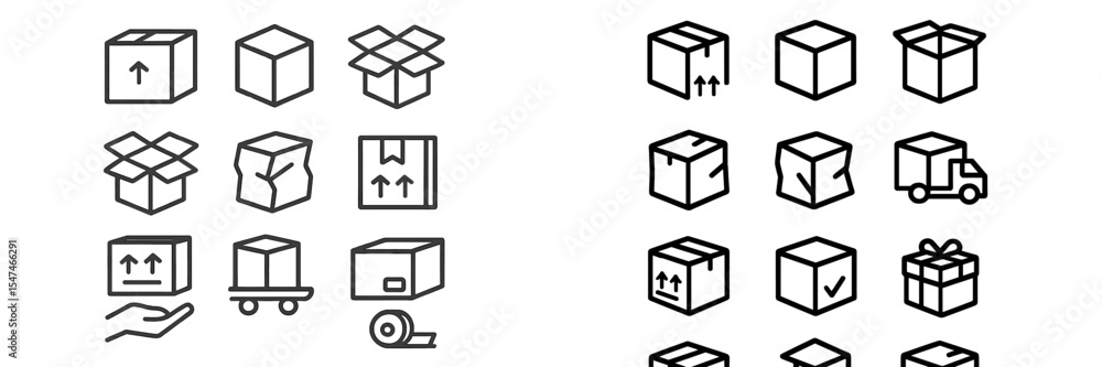 Poster Collection of minimalistic icons depicting packaging, shipping, and delivery concepts for use in design projects