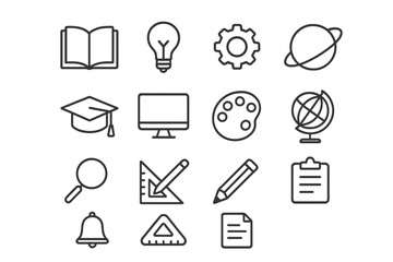 Collection of educational icons representing various academic subjects and tools for learning and creativity