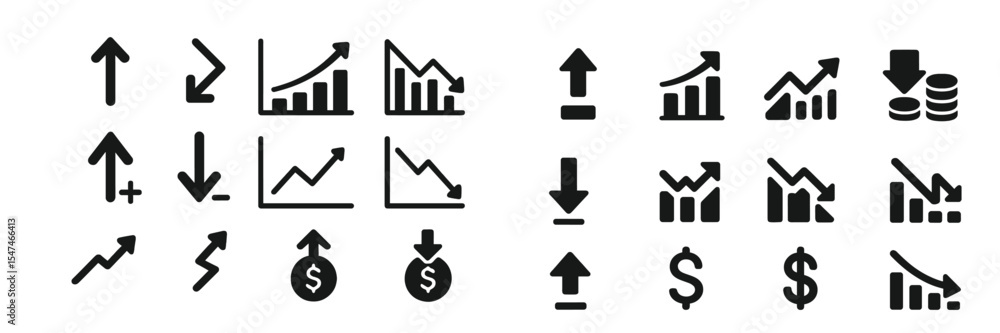 Poster symbols representing financial growth and decline in various forms showcasing trends in data analysi