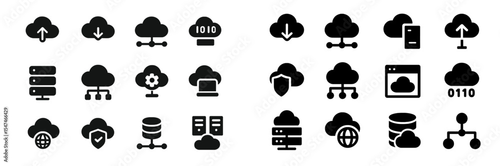 Poster Cloud computing icons representing various functions and features for digital applications and services