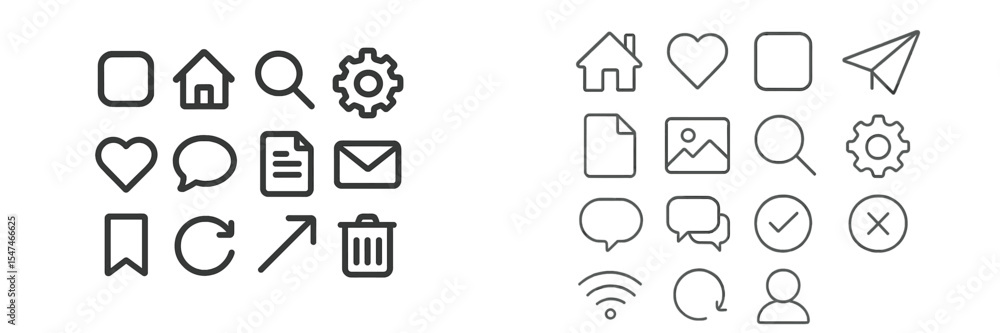Fototapete collection of minimalistic icons representing various digital activities and functions for user inte