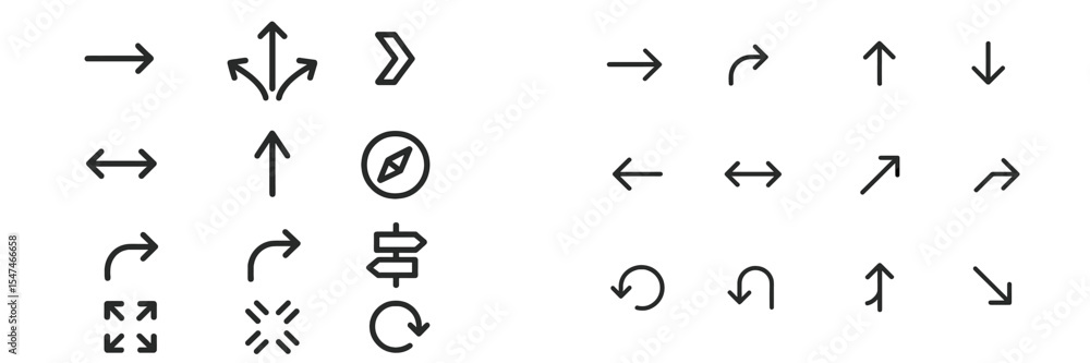 Poster Collection of directional symbols and arrows used in navigation and orientation for travel and mapping purposes