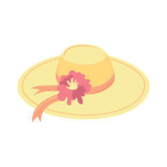 Straw hat vector flat. Cute vector illustration in flat style on white background. Illustration for textile, children's room, paper packaging