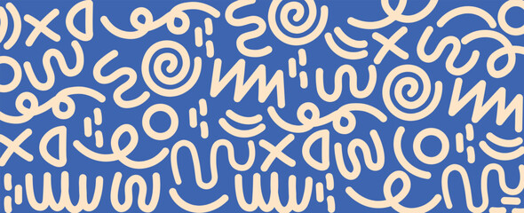 Hand drawn contemporary art collage with abstract shapes. Vector seamless pattern with modern Scandinavian cut out elements.