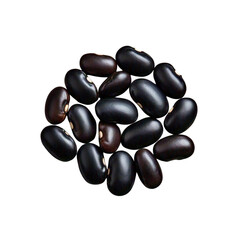 A close up shot displaying a pile of black beans centered on a black background in high resolution