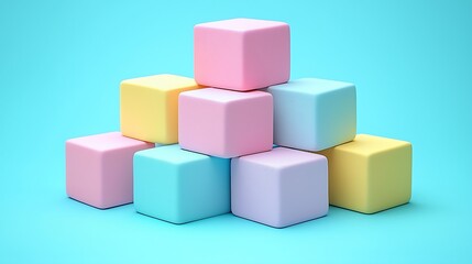 Obraz premium Stack of Pastel Cubes on Blue Background