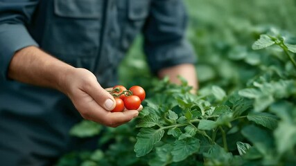 Harvesting Ripe Tomatoes from an Urban Garden Close-Up - Powered by Adobe