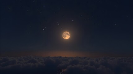 Obraz premium Full Moon over Cloudscape at Night, night sky, stars, moonlit, moonlight, nighttime