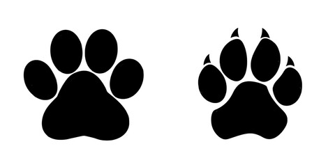 Obraz na płótnie Canvas Modern silhouette logo featuring a dog paw icon print and a puppy footprint