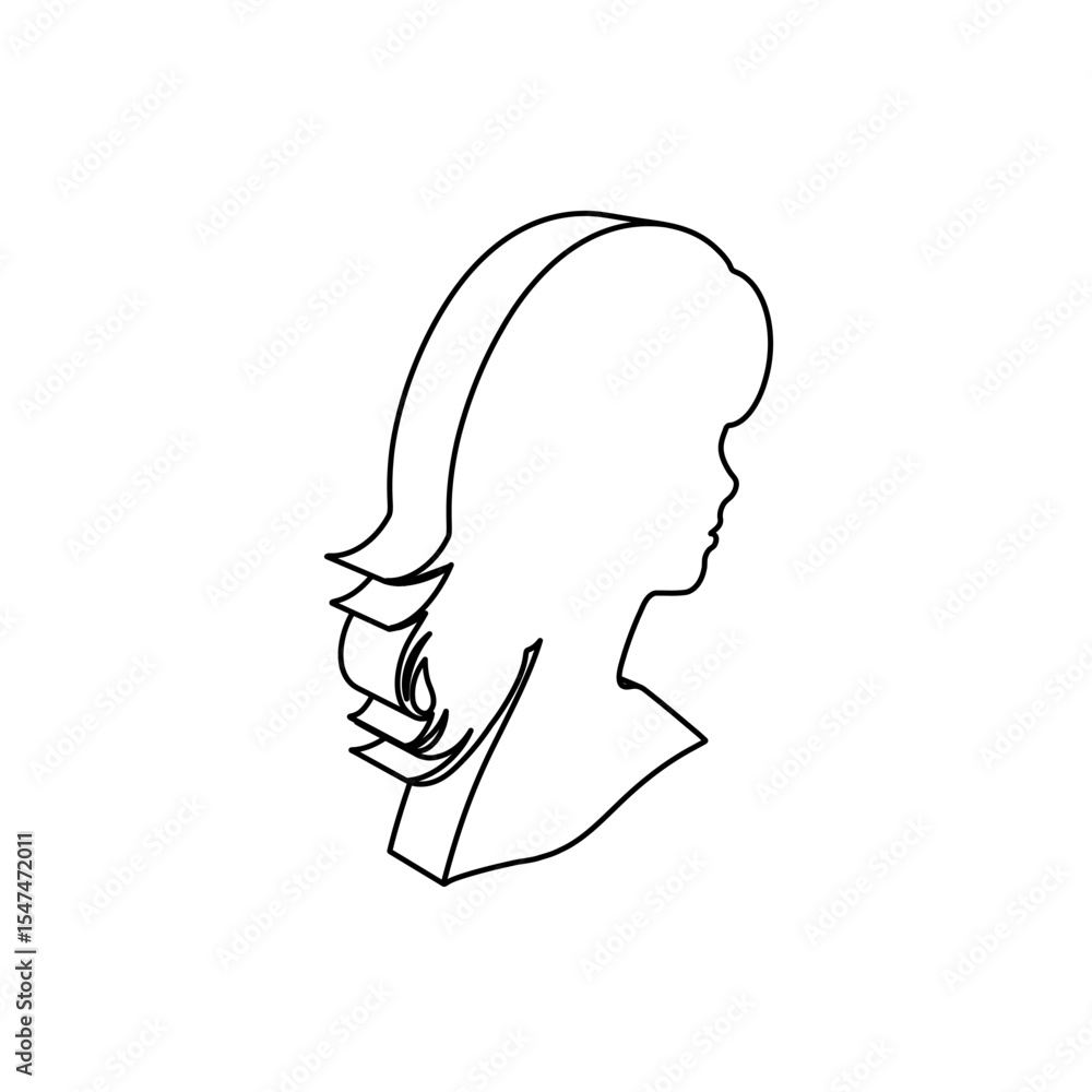 Poster the outline of a large woman face profile symbol is made with black lines. 3d view of the object in 