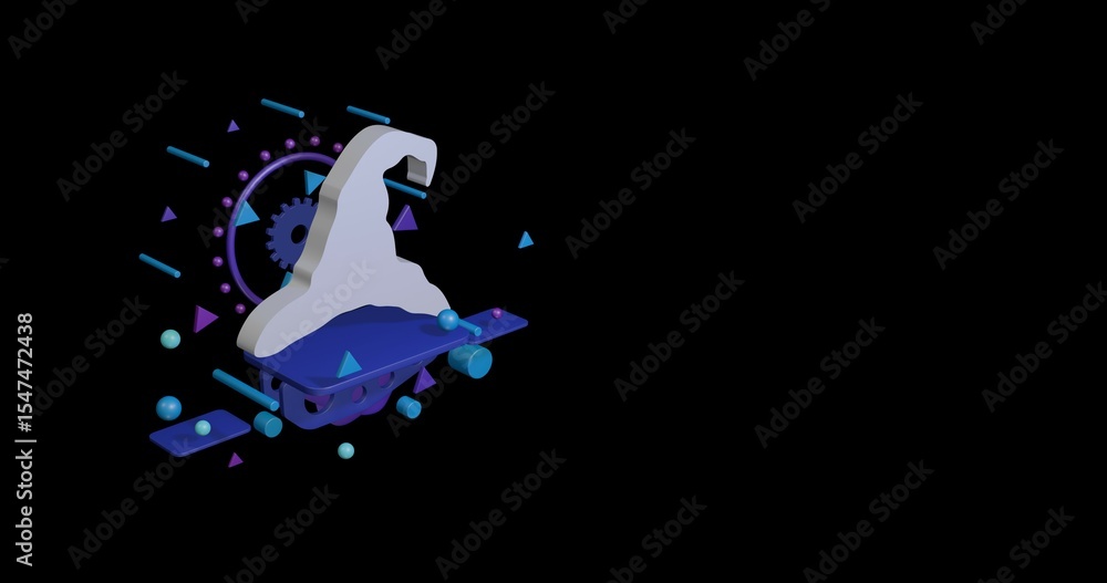 Aufkleber white wizard hat symbol on a pedestal of abstract geometric shapes floating in the air. abstract con
