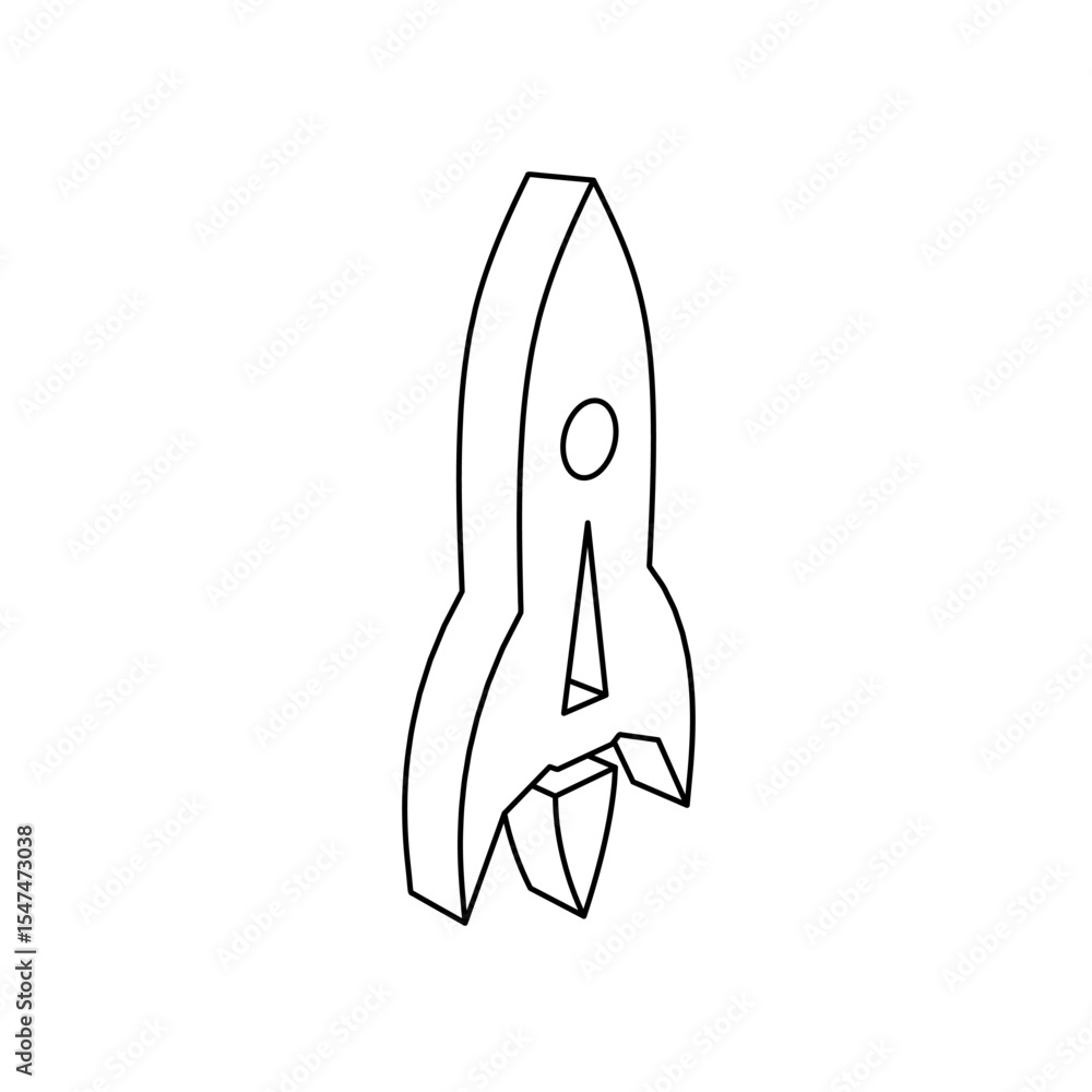 Poster the outline of a large rocket is made with black lines. 3d view of the object in perspective. vector
