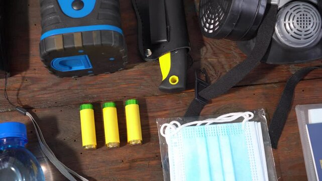 War emergency kit. A set of basic necessities during an emergency