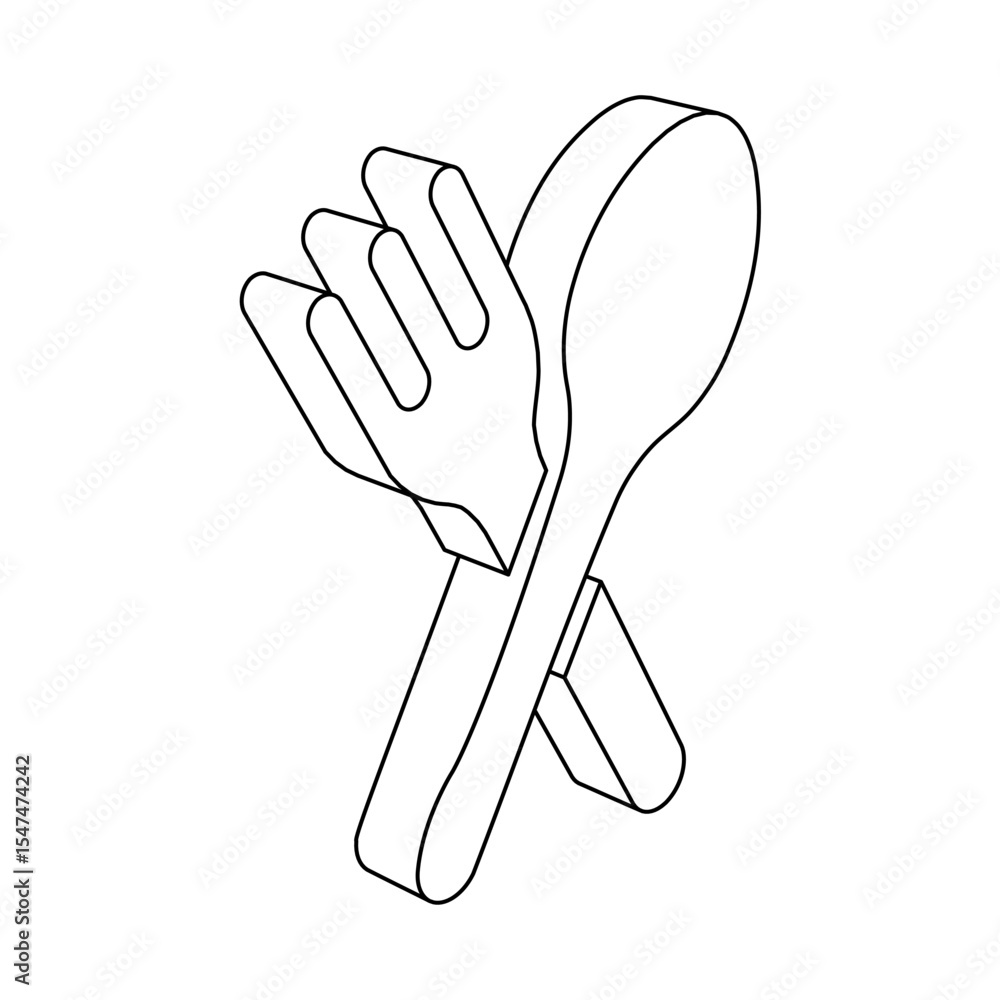 Poster the outline of a large dinner time symbol is made with black lines. 3d view of the object in perspec