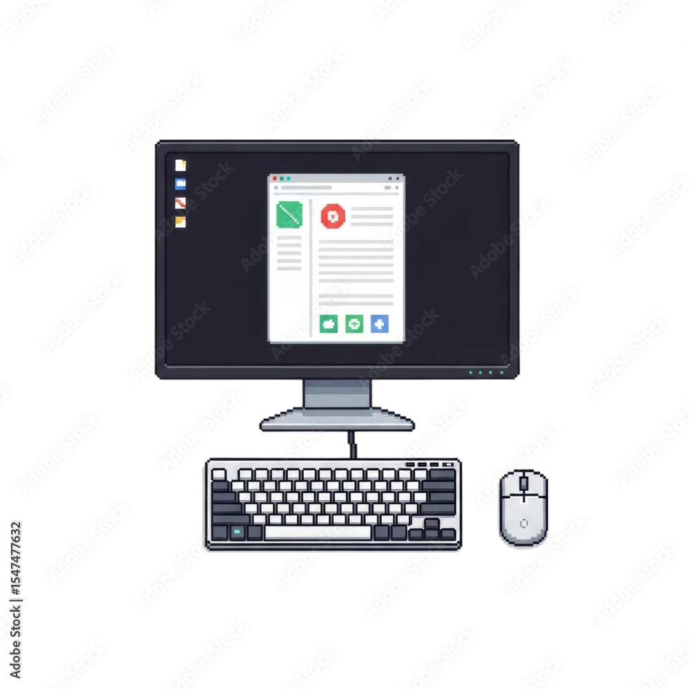 Aufkleber desktop computer setup with monitor, keyboard, and mouse for efficient workstation transparent png