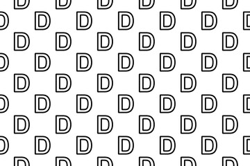 Seamless pattern completely filled with outlines of capital letter D symbols. Elements are evenly spaced. Illustration on transparent background