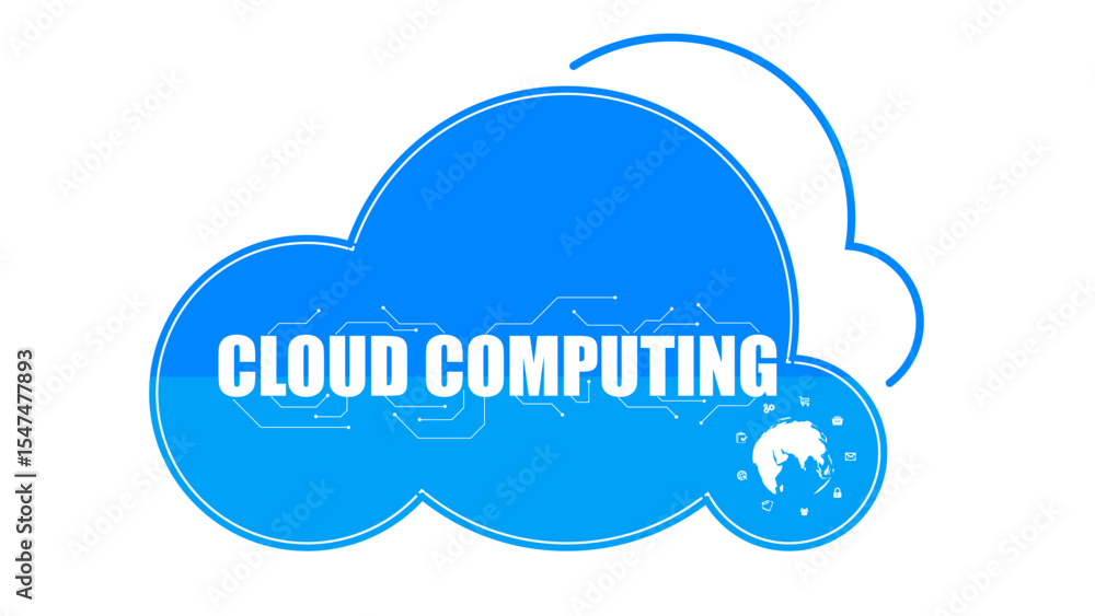 Aufkleber modern flat vector illustration of cloud computing concept with digital circuit and technology icons