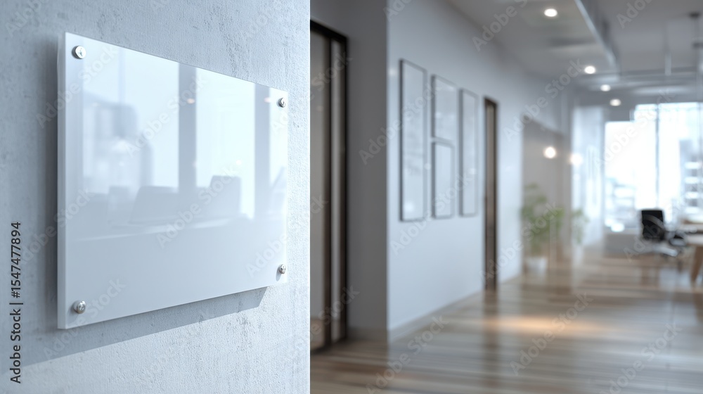 Poster stunning photo of mock up of a blank glass nameplate design is shown in this 3d rendering. the signp