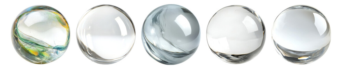 Colorful Glass Marbles on White Background with Vivid Patterns and Textures, Isolated on Transparent, white background