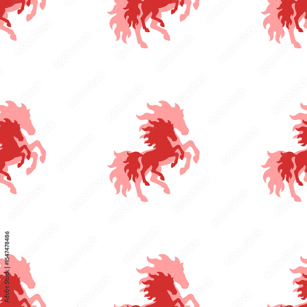 Poster seamless pattern of large isolated red fiery horse symbols. the elements are evenly spaced. illustra