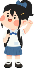 Illustration of Cheerful Schoolgirl Raising Hand