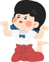 Illustration of Confused Girl in Traditional Thai Dress