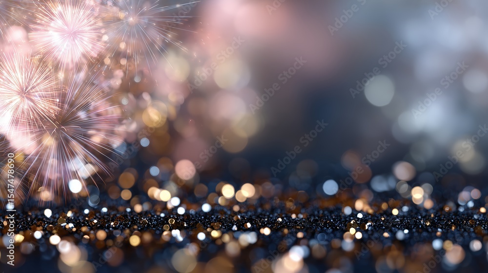 Poster colorful sparkling background with bokeh effects and fireworks creating a festive atmosphere at nigh