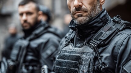 Fototapeta premium Security guards act as the first line of defense, monitoring and securing locations against unauthorized access and threats. 