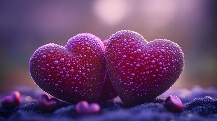 Obraz premium Two Dew-Covered Hearts, love, romance, Valentine's Day, Valentines, romantic