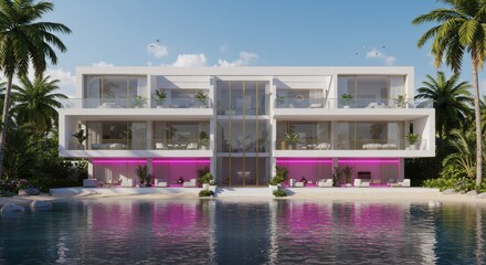 Modern Beach House with Vibrant Reflection