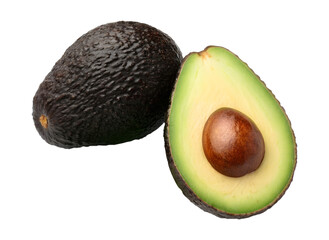 Ripe avocado whole and halved isolated on transparent background