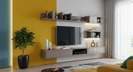 Modern living room with media wall