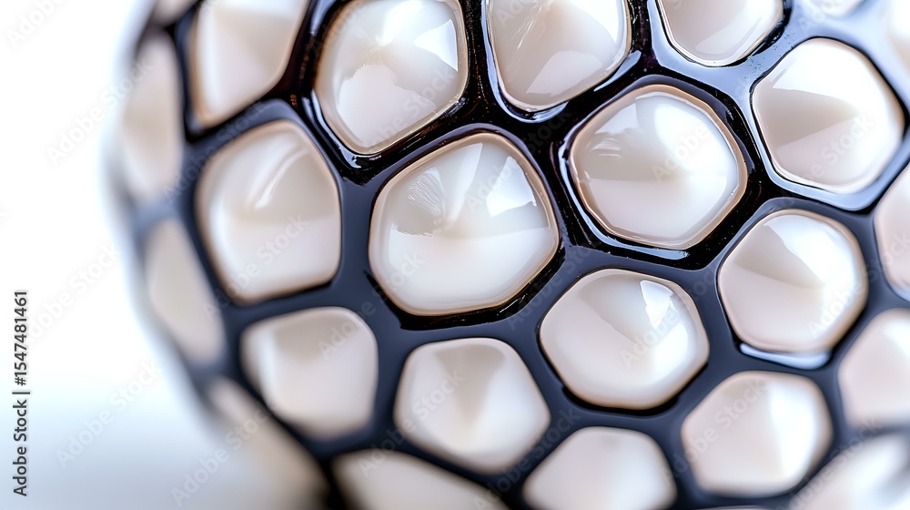 Poster macro view of white honeycomb geometric pattern with black borders creating abstract modern spherica