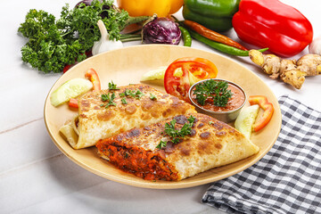 Mexican cuisine - chicken burrito with beans