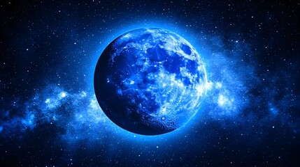 Naklejka premium Blue Moon in a Starry Night Sky, stars, space, galaxy, cosmos, universe