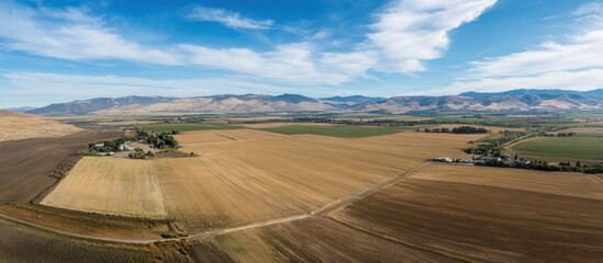 Aerial View of Farmland in a Valley