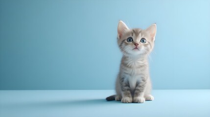 Adorable Gray Kitten on a Blue Background, cat, gray cat, cute kitten, cute cat, baby cat
