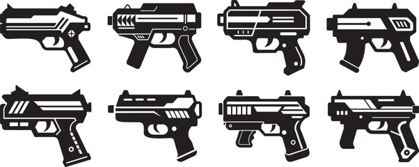 set of toy nerf gun silhouette, black and white silhouette, vector and illustration