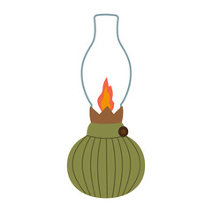 Isolated flat vector illustration of vintage kerosene lamp on white background. Cottagecore lifestyle. Home interior element.