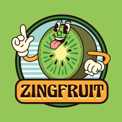 Funny Kiwi fruit 70s retro comic cartoon character illustration