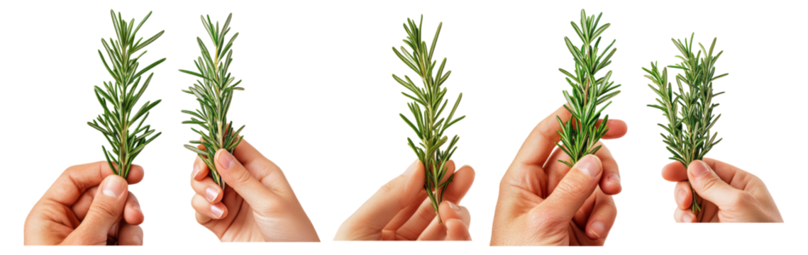 Fresh Rosemary Sprigs with Hands Holding Herbs for Cooking Use, Isolated on Transparent, white background - Powered by Adobe