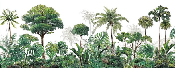 Lush Green Tropical Forest Canopy Illustration Art