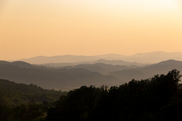 Evening sky over low mountains in western Serbia. Summer evening.
