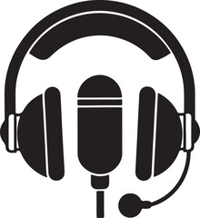 headphone with microphone silhouette, black and white silhouette, vector and illustration