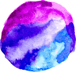 Violet and Blue Hand Drawn Watercolor Drops Round Vector Banner