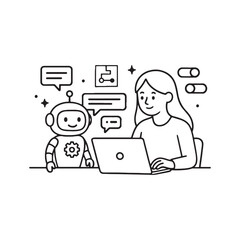 Artificial intelligence chatbot helping woman with online conversation project