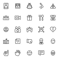 Collection of Basic Friend Related Vector outline Icons. Contains Icons like gift, Heart, Chat, Game and more. Editable stroke. 48x48 pixels
