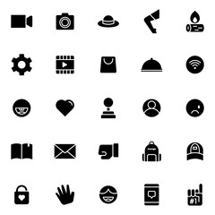 Collection of Basic Friend Related Vector Solid Icons. Contains Icons like Video, Setting, Mail, Heart and more. Editable stroke. 48x48 pixels